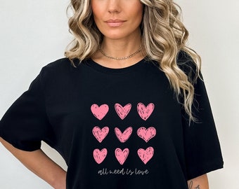 Women&#39;s Valentines Day shirt, heart shirt, Valentines Love tee, Valentines day Gift, all you need love, love shirt