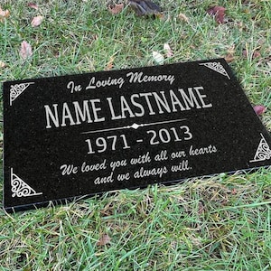 Customized Memorial Black Granite Stone, Personalized Garden Indoor Outdoor Heart Yard Grave Engraved Black Granite Headstone