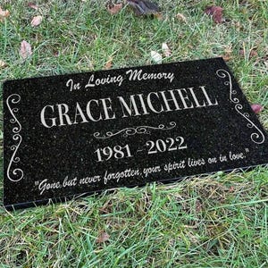 Customized Memorial Black Granite Stone, Personalized Garden Indoor Outdoor Heart Yard Grave Engraved Black Granite Headstone