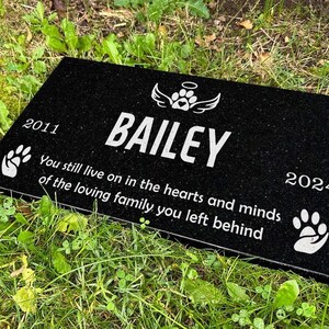 Customized Memorial Black Granite Pet Stone, Personalized Garden Indoor Outdoor Cat Dog Engraved Black Granite Headstone