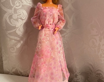 Vintage Kissing Barbie Sheer Pink Floral Dress - 1978