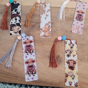 Highland Cow Cowboy Boots Bookmark: Sublimated Metal with Tassel