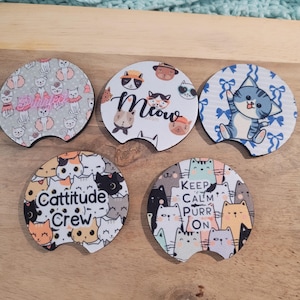 Cat Car Coasters: Absorbent Neoprene Cup Holder Coasters