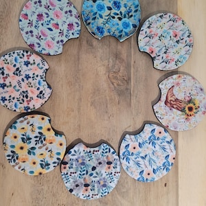 Bloemen bloem auto-onderzetters Leuke auto-onderzetters, set van 2, bekerhouder onderzetters, auto-accessoires, onderzetter cadeauset, leuke esthetische auto-onderzetters