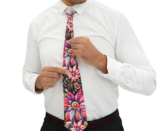 Beautiful and Bright Floral Print Necktie Design, Business Necktie, Jehovah Witness Necktie