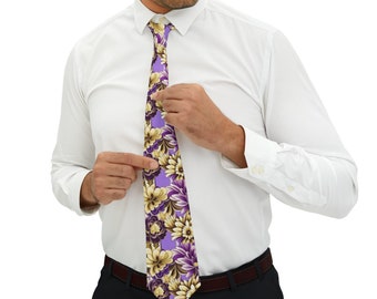 Purple and Cream Floral Print Necktie