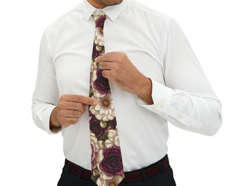 Floral Wine & Cream Print Necktie Design, Business Necktie, Dress Shirt  Tie, Formal Necktie