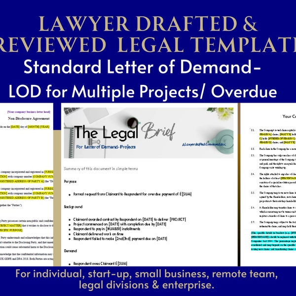 Standard LOD Letter of Demand Legal Template, Drafted LOD Legal Agreement Letter, Editable Word PDF Doc, Lawyer Letter Legal Template Kit