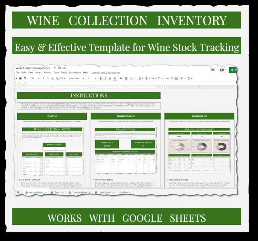 Wine Collection Inventory Template Wine Variety, Country and Vintage Breakdowns Wine Stock