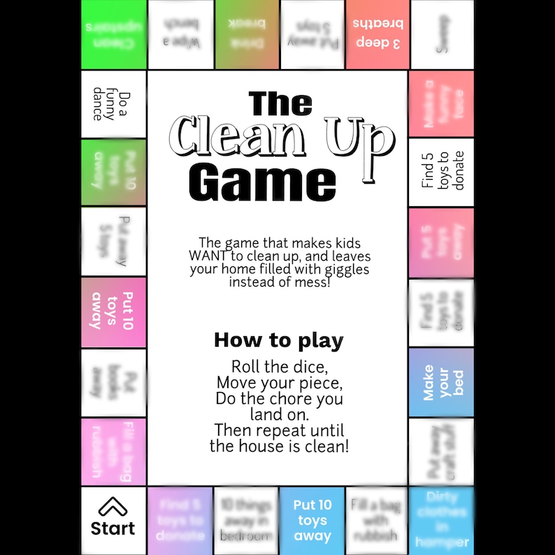 Kids Clean up Board Game Printable Download Chore Activity Etsy
