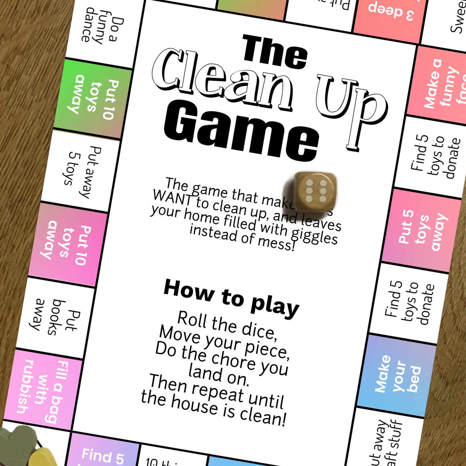 Clean Up Roulette Kids Clean up Board Game - Printable Download Chore Activity Perfect ...