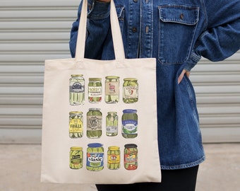 Vintage Pickle Jar Cotton Tote Bag, Gift for Her