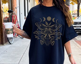 Moth Moon Phases Shirt, Mystical Cottagecore Tee
