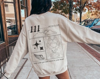 111 Angel Number Sweatshirt for Women Trendy Sweatshirt Cute Graphic Sweatshirt VSCO Sweatshirt with Words on back Sweatshirt Gift for her