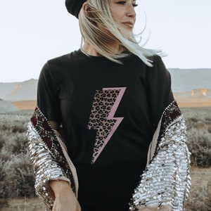 Leopard Lightning Bolt T Shirt-Gift for her- Trendy Shirt