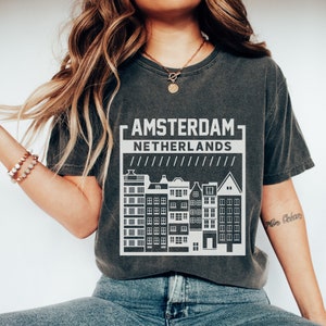 Amsterdam T Shirt for Travel Lover Amsterdam Graphic Tee Netherlands Tee Travel Shirt for Women Trendy Europe T Shirt for Traveling Clothing