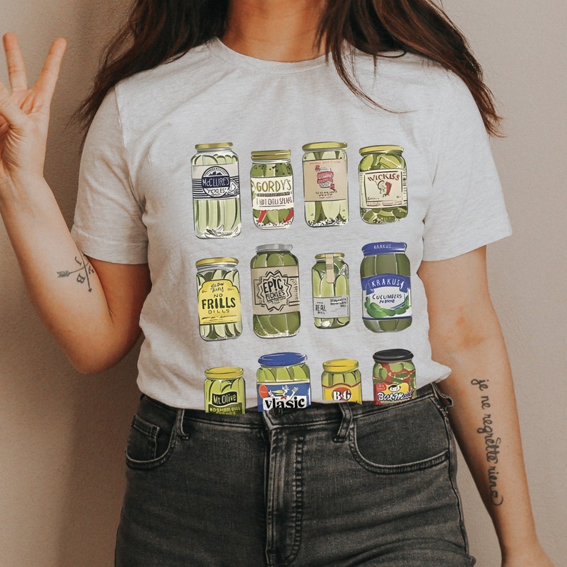 Pickle Shirt for Pickle lover Gift for her Canned Pickle T Shirt with Pickles Graphic Tee Vintage Canned Pickle Jar Tee Pickle lover shirt Ash