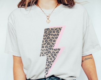 Leopard Bolt T Shirt Leopard Print Shirt Lightning Bolt Shirt for Women Trendy Shirt for Women Aesthetic Shirt Y2K Shirt Graphic Tee Comfort