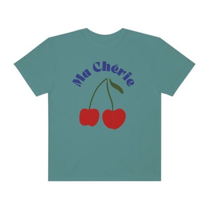 Retro Shirt with Cherries T Shirt for Summer Clothes Women Graphic Tees for Women Trendy Shirt with Cherry Shirt for Foodie Shirt Gift ideas Blue Spruce