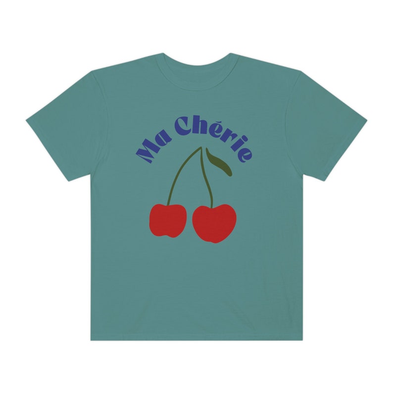 Retro Shirt with Cherries T Shirt for Summer Clothes Women Graphic Tees for Women Trendy Shirt with Cherry Shirt for Foodie Shirt Gift ideas Blue Spruce