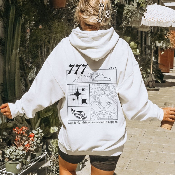 777 Angel Number Hoodie and Sweater for Women Trendy Hoodie Y2K Aesthetic Y2K Hoodie Streetwear Witchy Hoodie 777 Angel Number Sweater