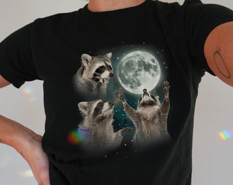 Drei Waschbären heulen die Mond-Grafik-T-Shirts, Retro Waschbär-Mond-T-Shirt, Waschbär-Liebhaber, lustiges Waschbär-T-Stück, Waschbär-Geschenke