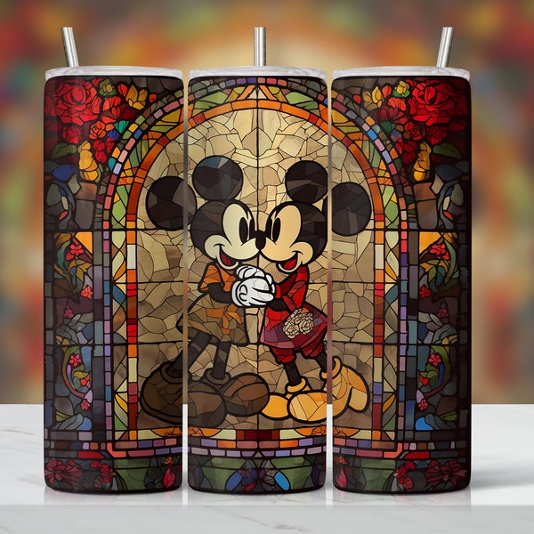 Mickey Minnie stained glass 20oz Skinny Tumbler, Sublimation Designs PNG File Digital Download PNG 300 DPI