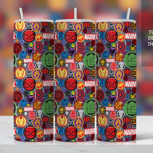 Superhero Tumblers Designs, Super Hero Designs, Kids Tumbler Designs, Super Hero comics Tumbler png | SEAMLESS PATTERN, 20 oz skinny tumbler