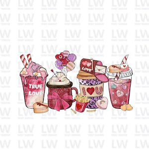 Valentine&#39;s Lattes DTF Transfer, True Love Latte Ready To Press T-shirt Sublimation Prints, Ready to Ship Print,  VDTF#2312
