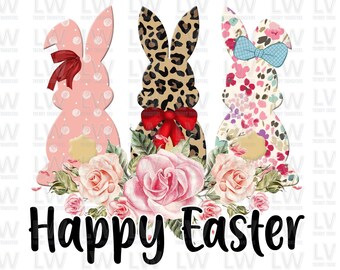 Ready to Press DTF Transfer Happy Easter Hand Drawn shirt Transfers, Easter Direct to Film Heat Transfer, Sublimation Bunny Ears for Spring