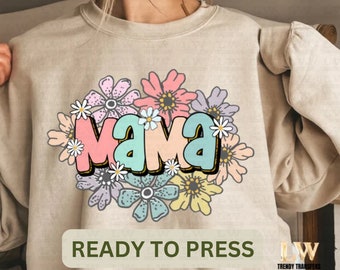 Mama Retro Flowers DTF Transfer, Ready to Press, Sublimation T-shirt Transfers, Direct to Film DTF Transfers, , Boho Mama Heat Transfer#2374