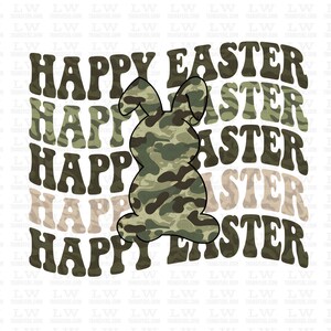 Happy Easter Camo Bunny, Easter DTF Transfer, Easter Bunny Camouflage, Boy Girl Easter Rabbit Print, DTF Ready for Press, Hunting, EA105 image 1