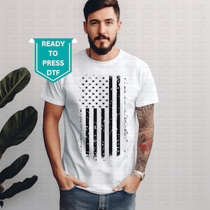 Distressed 4th of July Black American Flag, Patriotic DTF Transfer Ready to Press, Distressed USA Flag, Black and White Flag  #4th47