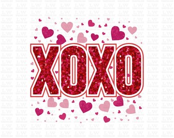 XoXo Glitter Hearts Valentine's Day DTF Transfers Ready To Press, Dtf Transfer, Feliz Dia De San Valentin, Custom Transfers, VD111