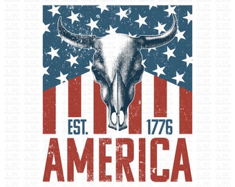 Western 4th of July Cow DTF Transfer, Patriotic Cow DTF, American Flag western Transfer Ready to Press, USA Retro Independence Day, 4th56