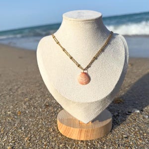 Echte Muschel Halskette, Rosa Jakobsmuschel Halskette, Handgemachte Muschel Halskette, Handgemachter Muschel Schmuck, Strand Schmuck, Echte Muschel Anhänger