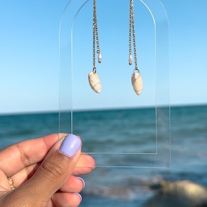 Gold Dangle Seashell Stud Earrings, Seashell Earrings, 18k Gold, Waterpoof Jewelry, Pearl Earrings, Stainless Steel Earrings, Gold Studs