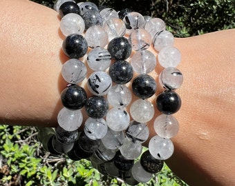 Tourmalineted Quartz Crystal Bracelet Prosperity Wealth | Good Luck Bracelet | Energy Healing Jewelry | Spiritual Gift