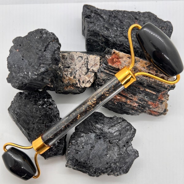 Natural Black Tourmaline Crystal Face Roller | Skin Care Tool | Double Sided Stone Massager | Skin Care Facial Roller