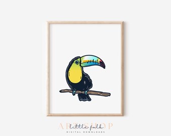 Toucan Bird Printable Wall Art, Jungle Nursery Print, Bird Poster, Rainforest Bird Art Poster, Digital Rainforest Animal, Exotic Bird Art