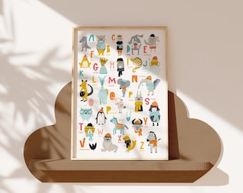 Lámina infantil con el alfabeto de animales: Póster educativo ABC (PDF)