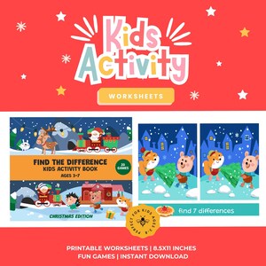 Christmas Find the Difference Game | Kids Visual Activity (Instant Download)