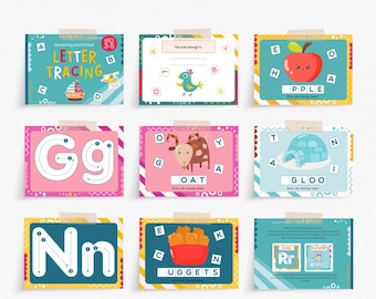 Alphabet Flashcards Tracing Learning A-Z Kids Educational Activities Printable Digital Download