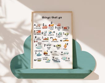 Transport Alphabet Nursery ABC Printable Wall Art Vehicle Boys Room Decor Educational Digital Print