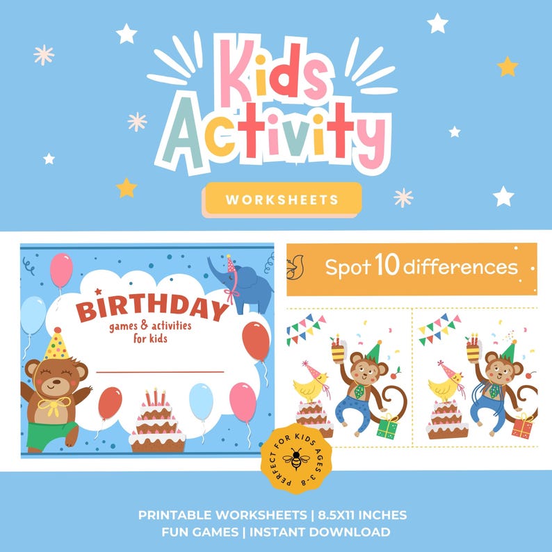 Birthday Party Activity Printable Worksheets Party Favor Games for Kids ...