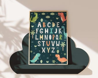 Póster del alfabeto de dinosaurios: Decoración divertida para habitación infantil (descarga digital)