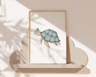 Turtle Watercolor Art Print: Nautical Nursery Decor (Digital Download)