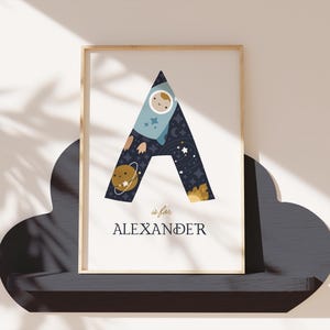 Personalized Space Nursery Print: Initial Letter Art (Digital Download)
