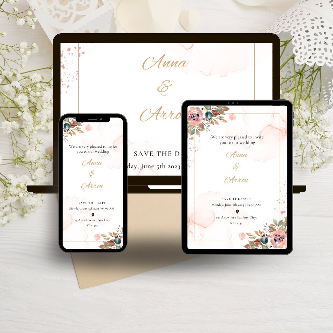 Editable Wedding Einvite Template Floral & White Elegant Design
