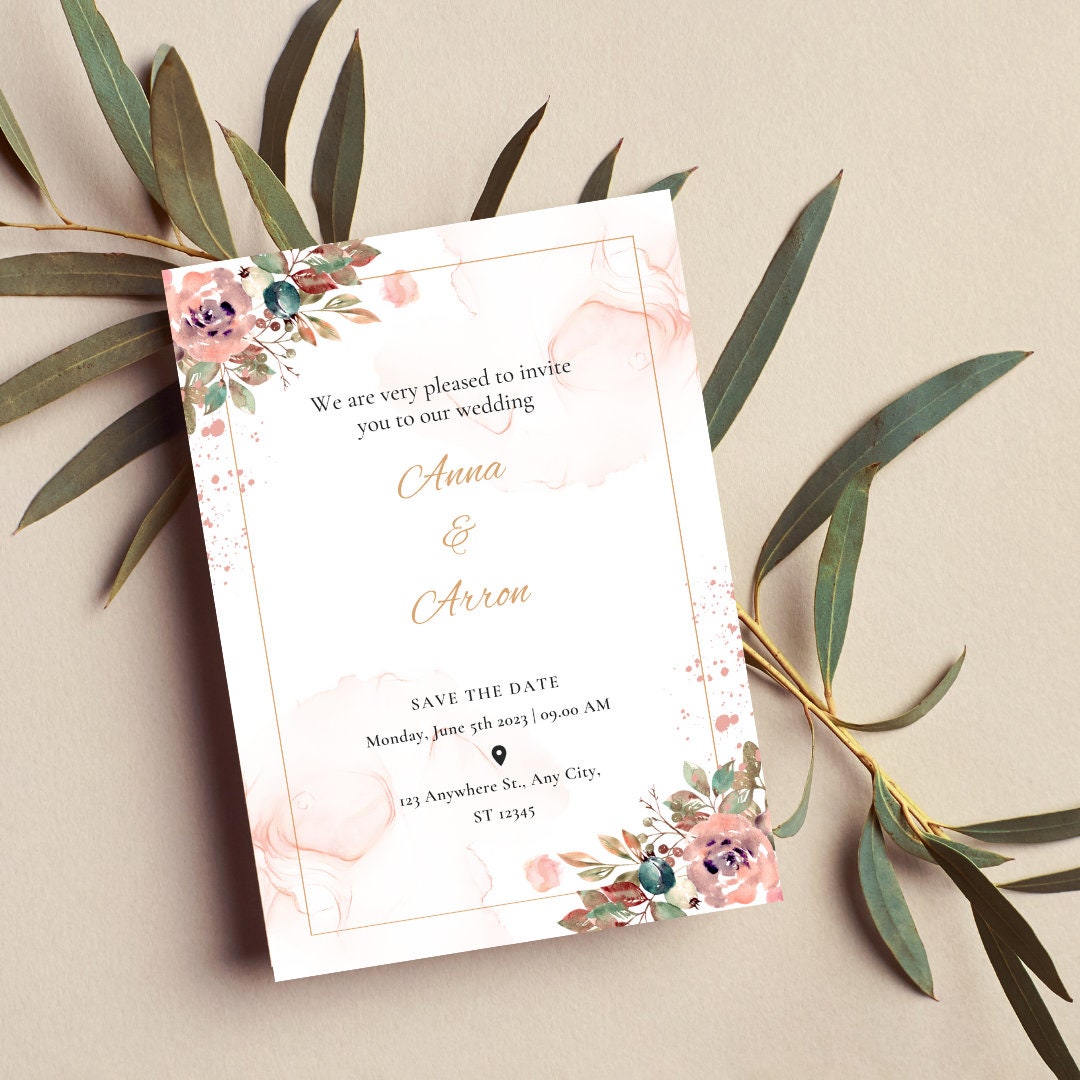 Editable Wedding Einvite Template Floral & White Elegant Design